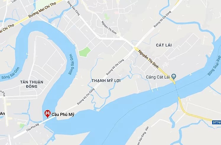 Các tuyến đường ra vào cảng Cát Lái thường xuyên ùn tắc do lượng phương tiện quá đông. Ảnh: Google maps.