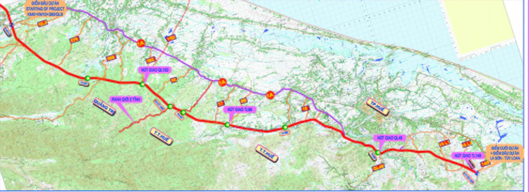Bản đồ tuyến cao tốc Cam Lộ - La Sơn.
