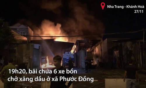 Nhiều xe bồn chở xăng cháy ngùn ngụt ở Nha Trang